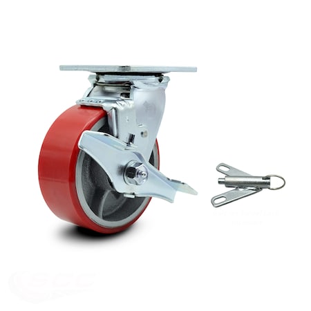 Service Caster 5 Inch Red Poly on Cast Iron Caster with Ball Bearing and Brake/Swivel Lock SCC SCC-30CS520-PUB-RS-TLB-BSL
